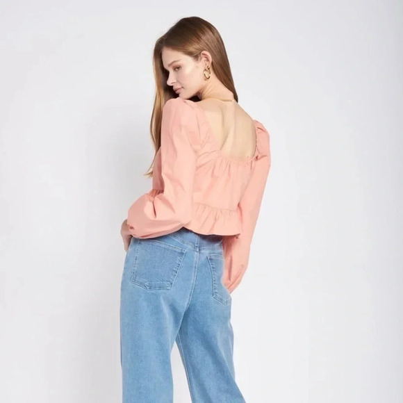 En Saison Cropped Peplum Ruffle Blouse | Coral | Small | Milkmaid, Cottagecore - Picture 4 of 11